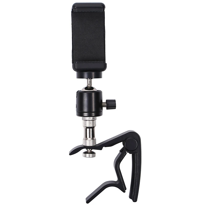 Aluminum Alloy Guitar Tuning Clamp Guitar Capo with Phone Holder For Guitar Ukulele Teaching Video Recording