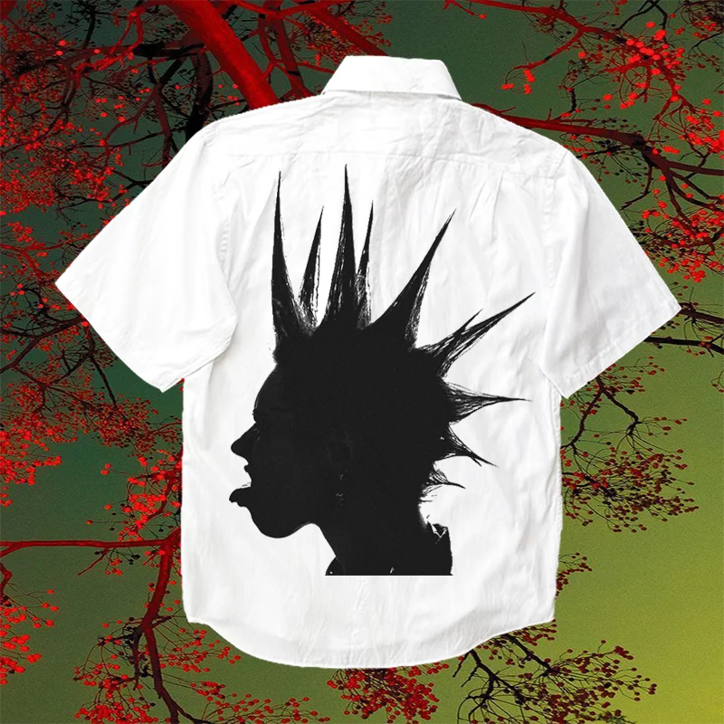 

American Gothic Retro 90s Style Y2k Print top shirt Short Sleeve Shirt punk rock and roll Personalized explosive hairstyle