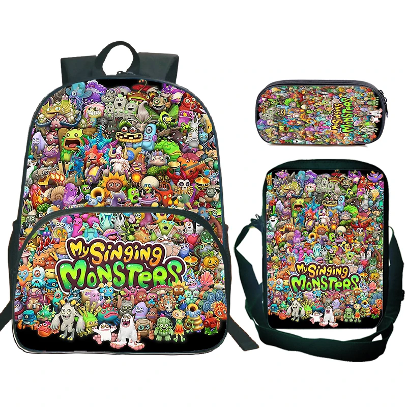 My Singing Monsters Backpacks 3pcs Set Lightweight School Bags for Boys Girls Children Bookbag Shoulder Bags Pencil Case Gift