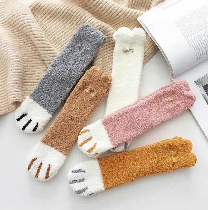 men socks paws cat 3d Socks Cute Funny Thick Girls Cartoon Animal Fingers Sock Hosiery Toe Zebra/Tiger/Cat Foot Sox