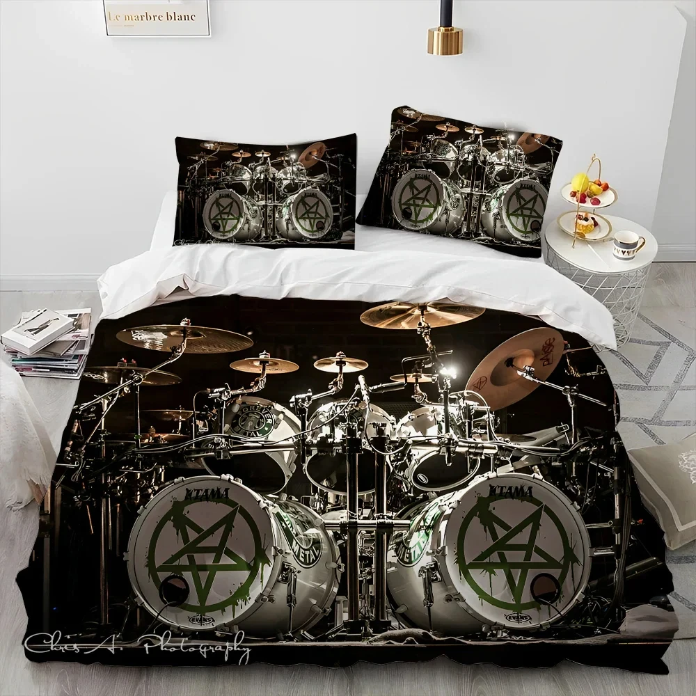 

Drum Kit Music Instruments Guitar Bedding Set Duvet Cover Bed Set Quilt Cover Pillowcase Comforter king Queen Size Boys Adult