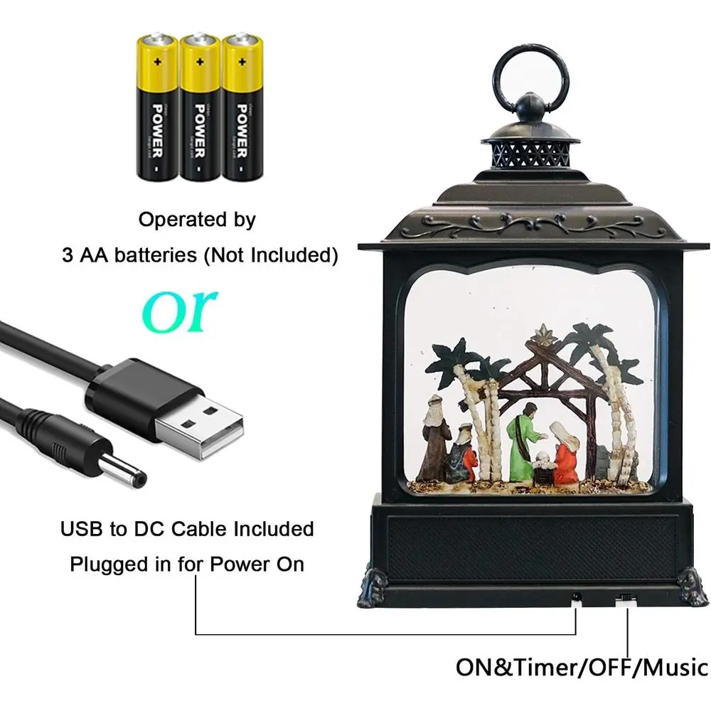 Musikalische Globus-Laterne mit Timer, beleuchtete, USB-/batteriebetriebene, wirbelnde, singende, glitzernde Wasserlaterne, Globen für Erwachsene und Kinder