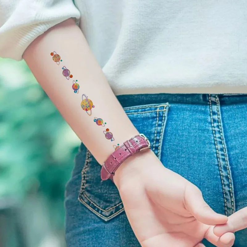 Kids Cartoon Tattoo Sticker Spaceship Astronaut Temporary Disposable Fake Tattoo Sticker Children Waterproof Arm Face Sticker