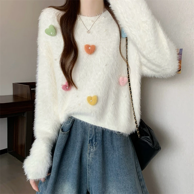 

Корейский вязаный свитер Sle ort Heart ape из норки, бархата, осень-зима, Новое поступление, женское модное теплое прямое...