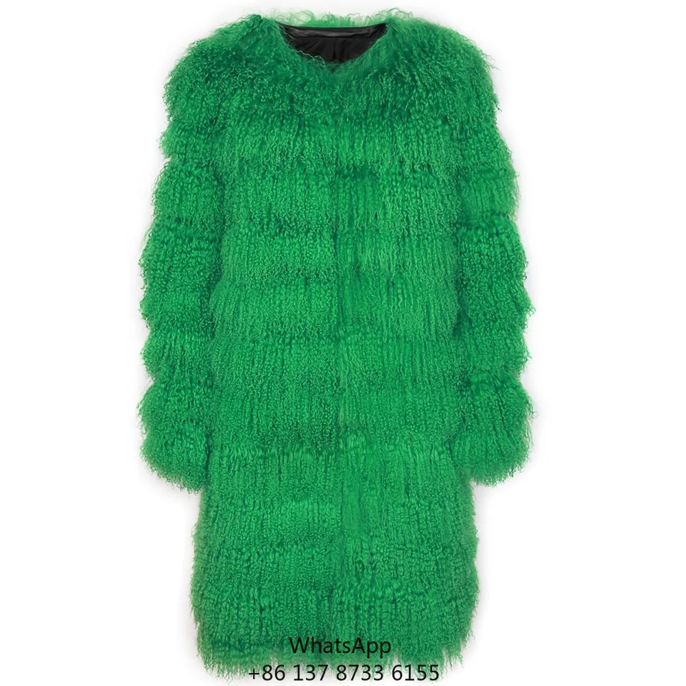 Autumn New Elegant Women Mongolia Sheep Fur Coat Ladies Fur Jacket