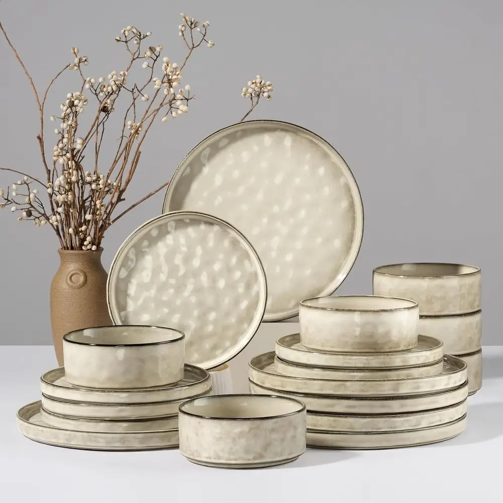 

Dinnerware Sets, 18-Piece Plates and Bowls Set, Stoneware Dish Set or 6, Ceic Dinnerware or Home Restaurant, Chip and Scratch Re