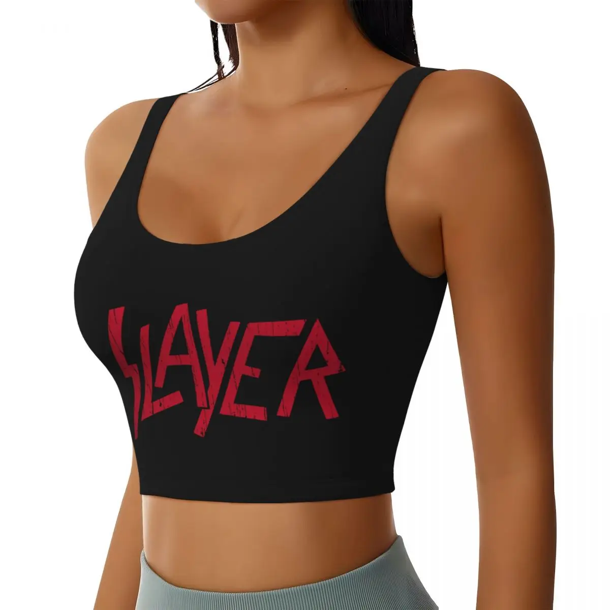 Custom Heavy Metal Rock Slayers Letter Print Sports Bra Women's High Impact Workout Yoga Crop Top