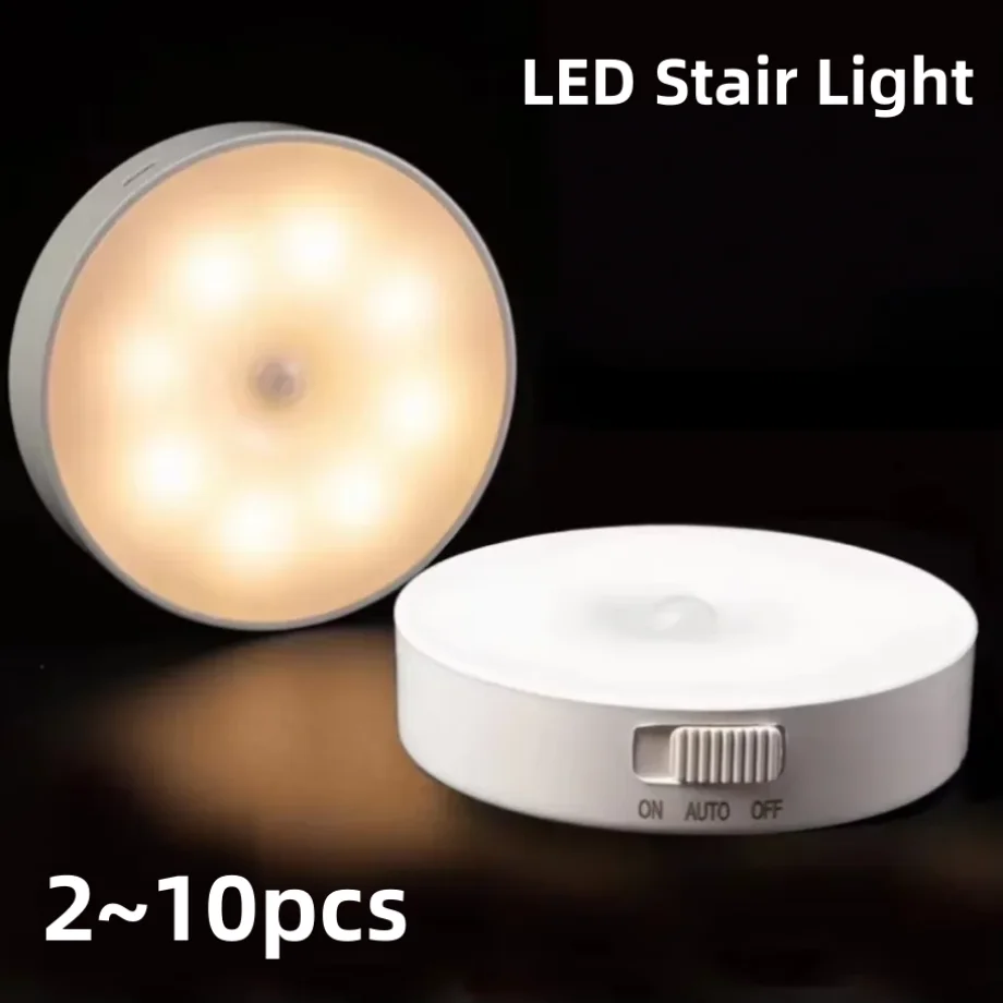 2-10pcs Smart Sensor LED Night Light Human Body Induction USB Charging 8 LEDs Wall Lamp Home Bedroom Bedside Corridor Lighting