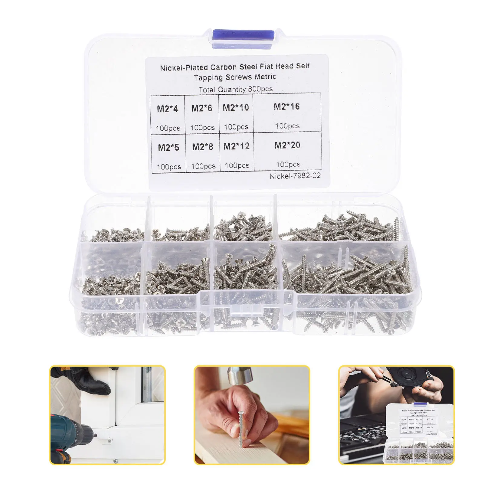 

1Set Countersunk Screws Set M2 Flat Head Self-Tapping Bolts for Electronics Furniture Assembly Mini Screw Assortment with