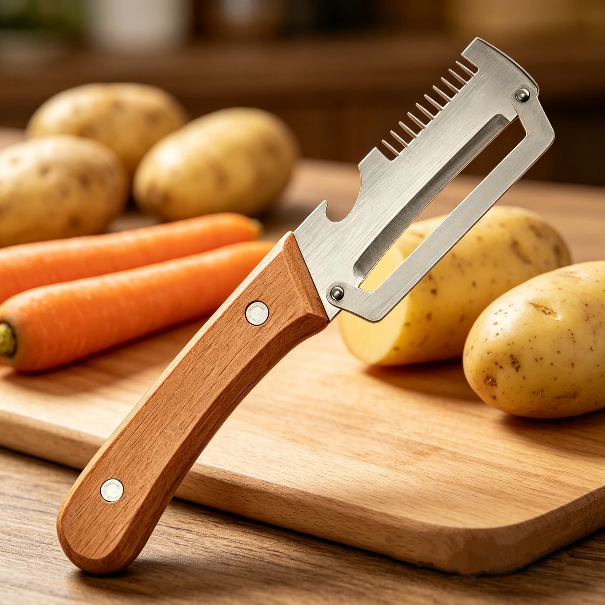 Stainless Steel Peeler With Wooden Handle For Peeling And Slicing Fruits And Vegetables | Durable And Smooth Operation