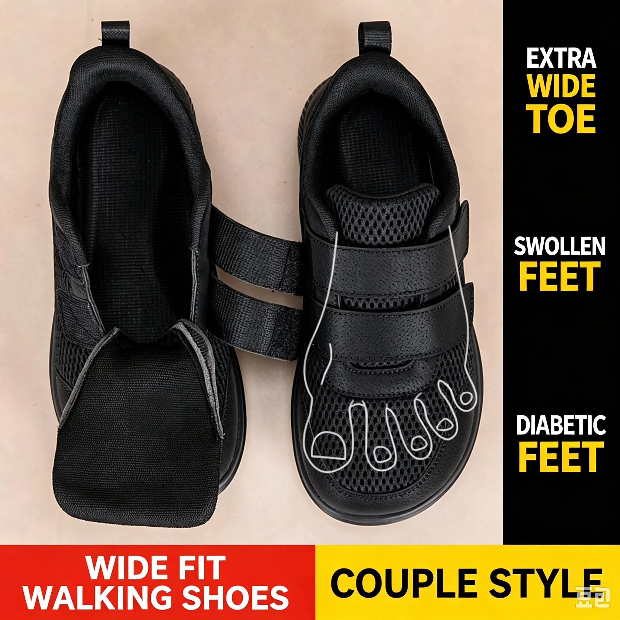 Adjustable Extra Wide Walking Shoes for Swollen Feet Diabetic Shoes Hook and Loop Breathable Mesh Orthopedic Sneakers sports