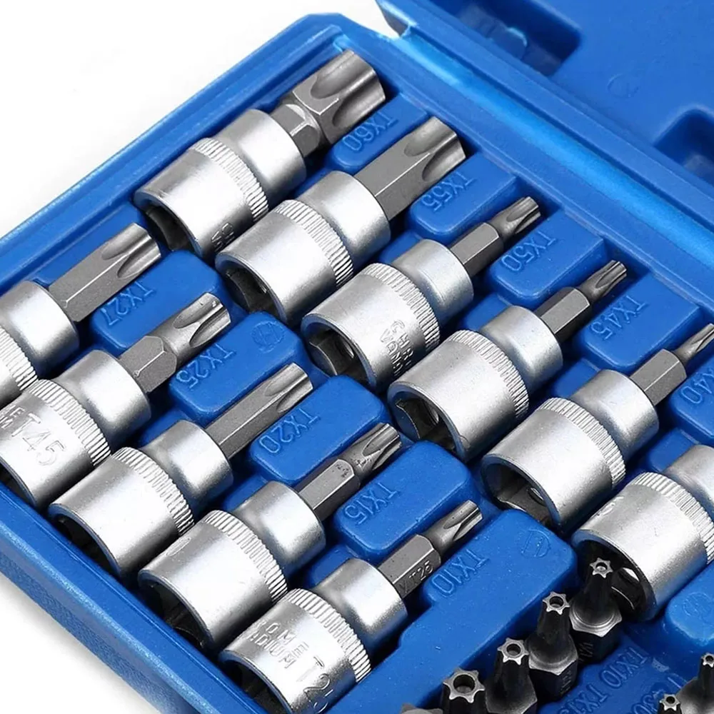 Professional 34pcs Torx Bit Socket & E-Torx Star Socket Set 1/4\