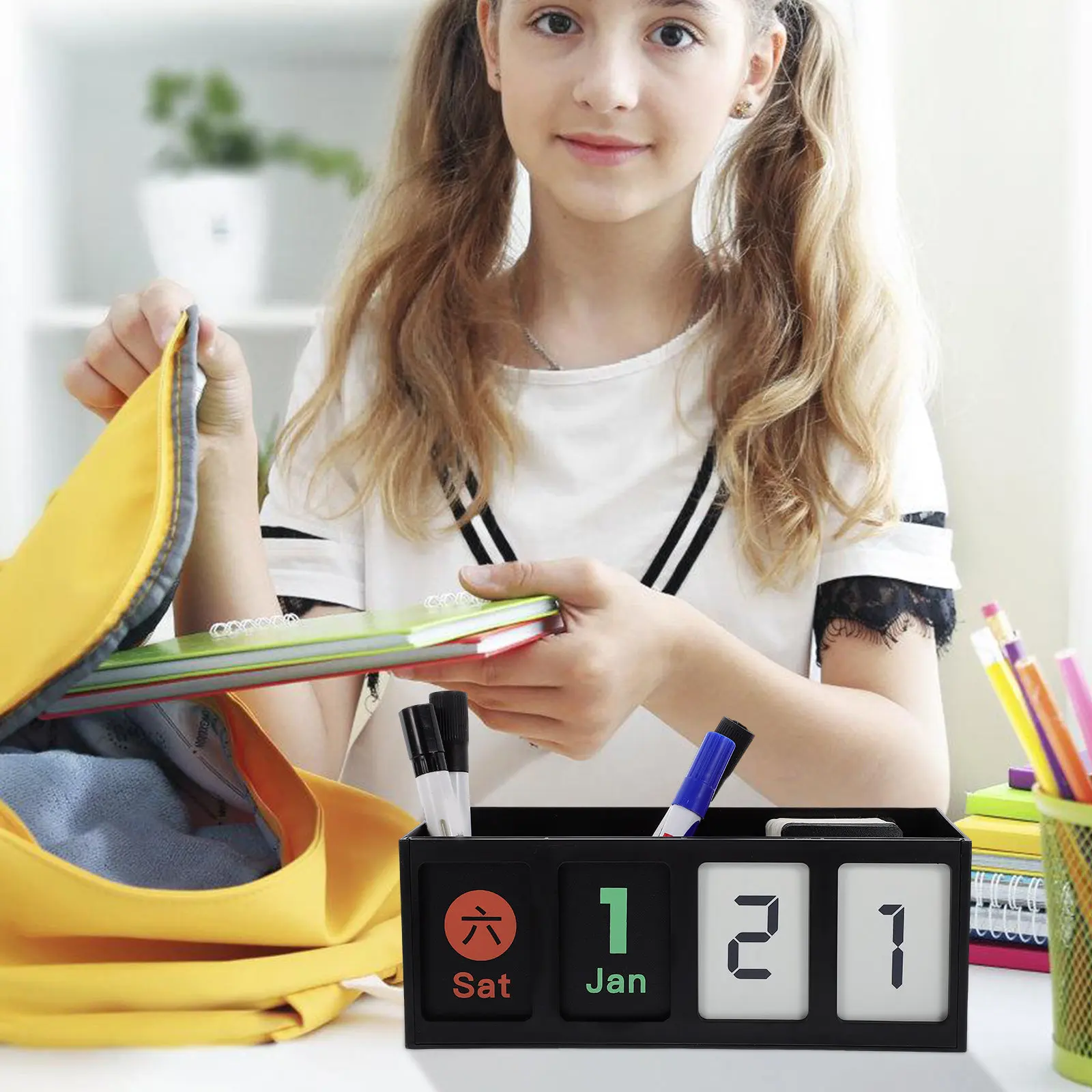 

Подставка для ручек с календарем, многофункциональный настольный органайзер, креативный ящик для хранения ручек, косметики, органайзер для студенческого и офисного стола