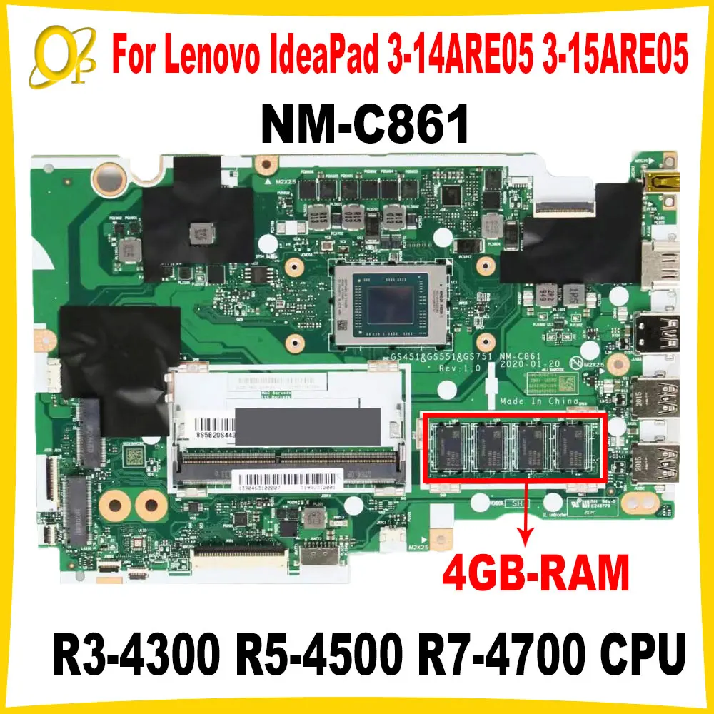 

NM-C861 for Lenovo IdeaPad 3-14ARE05 3-15ARE05 Laptop Motherboard with R3-4300 R5-4500 R7-4700 CPU 4GB-RAM DDR4 Fully tested