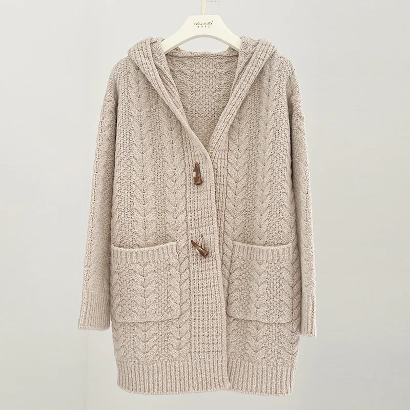 loop wool women jacket winter thick coat vintage cable womens cardigan fashion pocket cardigans knit sweater clothing luxury new