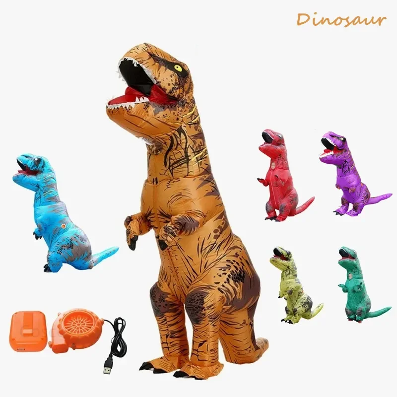 Adult Kids T-Rex Inflatable Dinosaur Suit Dress Animal Party Dino Cosplay Carnival Halloween Event Suit For Man Woman