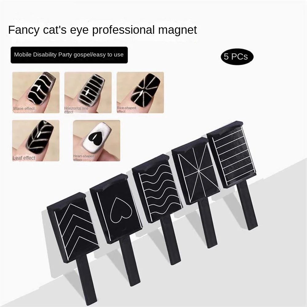 Strip garis Magnet, alat manikur Magnet mata kucing bentuk silang hati, stik magnetik kuat multifungsi 5 buah/set