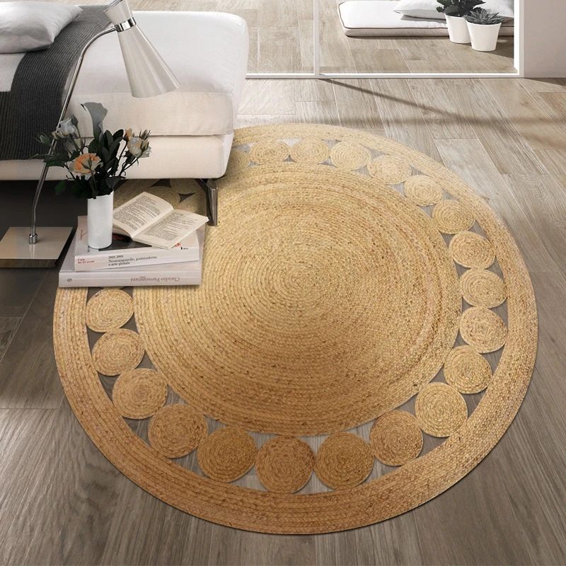 

Rug Jute Natural Round Reversible 100% Jute Style Rug Braided Modern Rustic Look Rugs and Carpets for Home Living Room