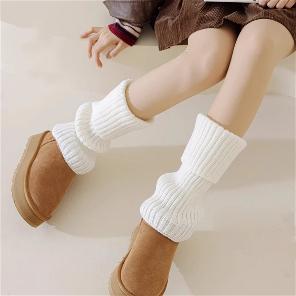 Knitted Pile Calf Socks Women Autumn Winter warm Boot Cover Solid Color Slimming All-match JK Leggings Korean Lolita Leg Warmers