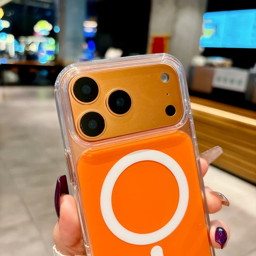 حافظة شحن لاسلكية مغناطيسية رسمية لهاتف آيفون 17 برو ماكس 17 برو 17 غطاء صلب للحماية من الصدمات من الأكريليك الهوائي