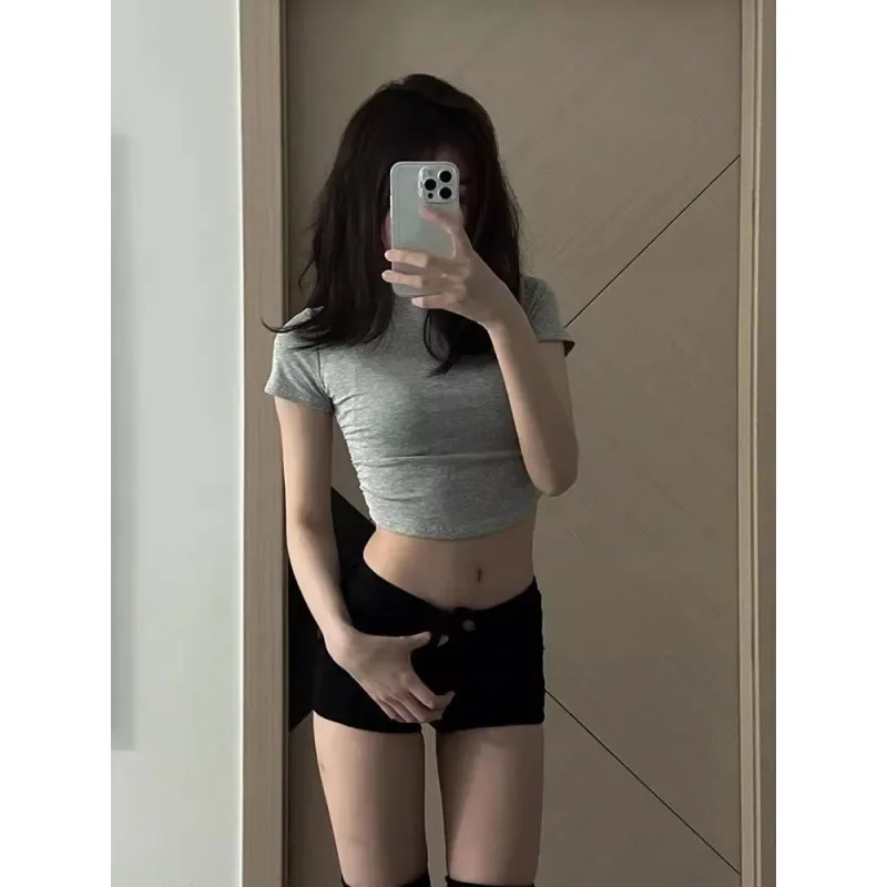 أسود منخفض الخصر الدنيم سوبر قصيرة ضيقة المرأة الصيف السراويل الساخنة الأمريكية حار فتاة السراويل المرنة البسيطة طول التخسيس العصرية