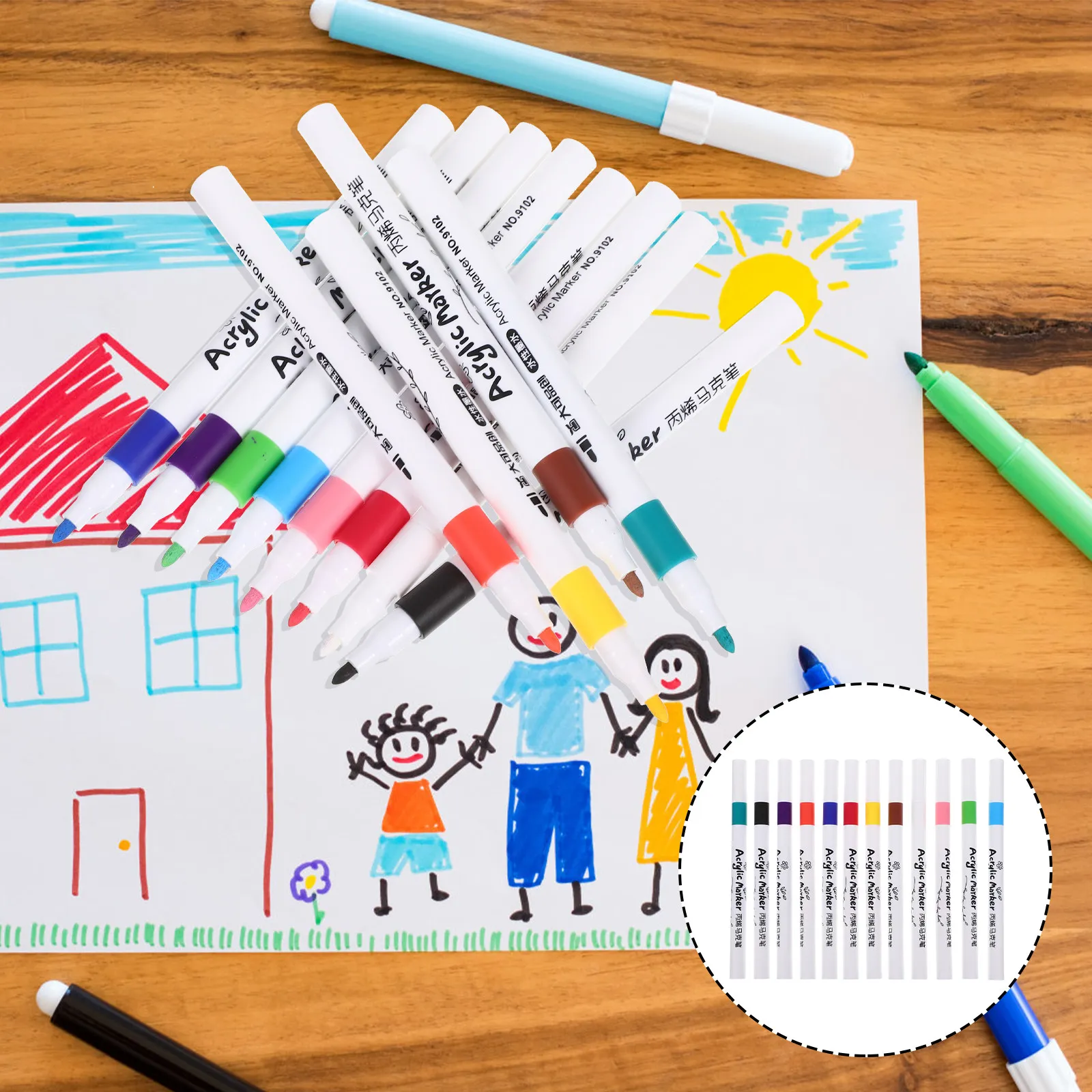 

12Pcs Kids Painting Pens ABS Plastic Paint Markers for Drawing Coloring Sketching on Paper Canvas Glass Ceramic Body Art Craft