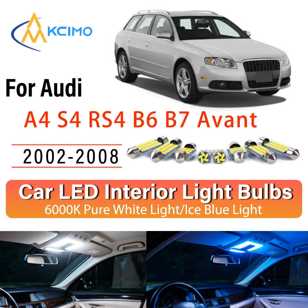 Kit d'éclairage intérieur LED à lueur persistante pour Audi A4 S4 RS4 B6 B7 Avant 2002-2008 – Remplacement des lampes de dôme, de lecture et de coffre – Amélioration des éclairages de cabine