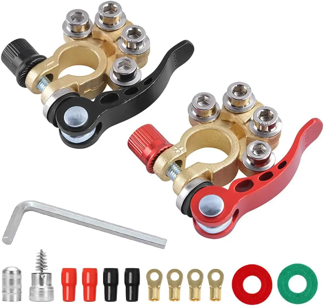 Car Battery Terminal Connectors,2 Pcs 4 Way Quick Release Disconnect Car Battery Terminal,Compatible With ,Vans,Trucks and More