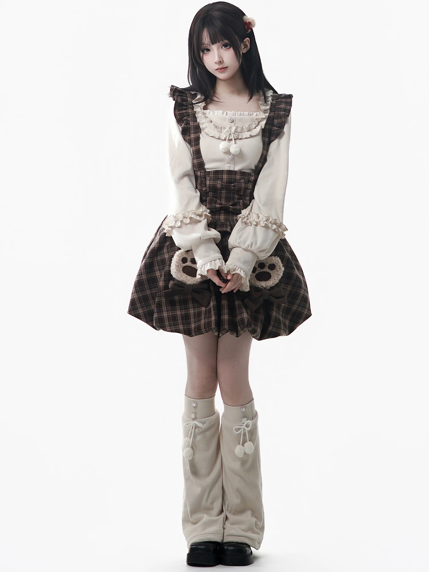 Original College Stil Süße Kühle Mit Kapuze Mantel Schal Herbst Winter Neue Mädchen Lose Capes Langarm-shirt Plaid Strap Rock