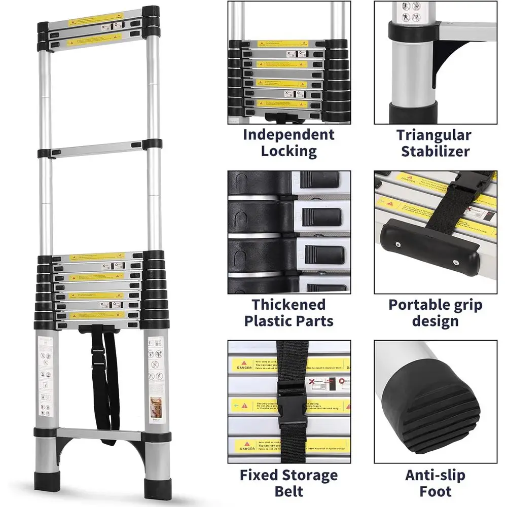 Telescoping Ladder 16.5T with Tool Tray, Collapsible Extension Ladder for Home, RV, and Attic Use