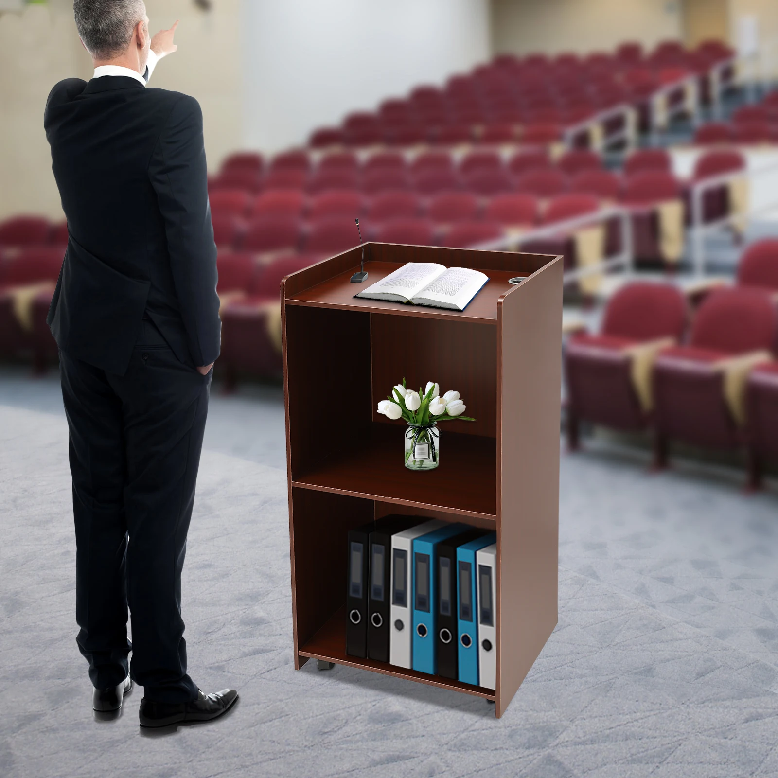 

Portable Podium Stand Mobile Reception Lectern Desk Pulpits Podium with Wheels for Conference, Auditorium, Classroom,Churches