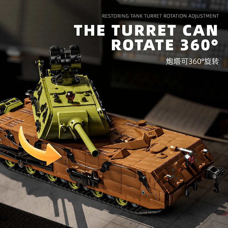 ชุดตัวต่อรถถัง Panzer VII Maus สงครามโลกครั้งที่ 2 จำนวน 3000+ ชิ้น แบบเยอรมัน รถถังหนัก พร้อมป้อมหมุน ของสะสมสำหรับผู้ใหญ่และเด็ก