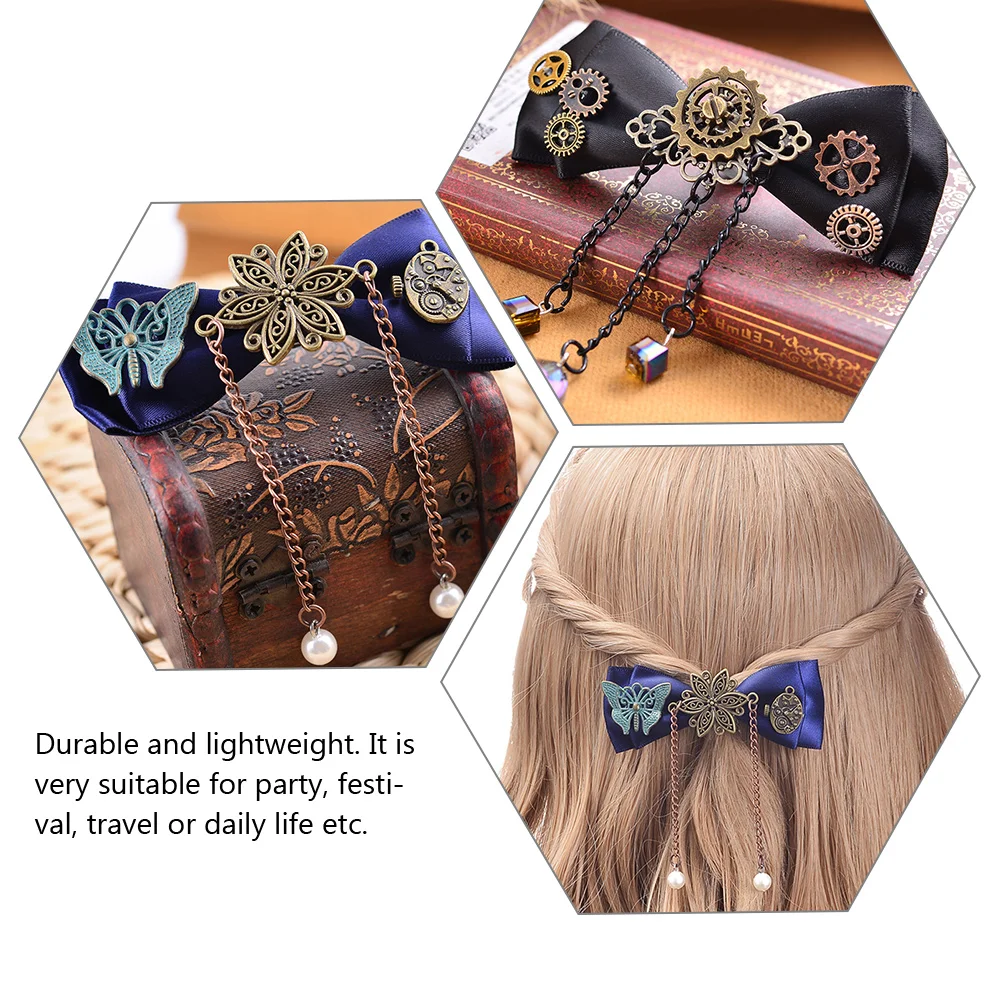 

2pcs Steampunk Gear Hair Clips Vintage Bowknot Barrette Durable Metal Hairpin For Party Wedding Dance Daily Use