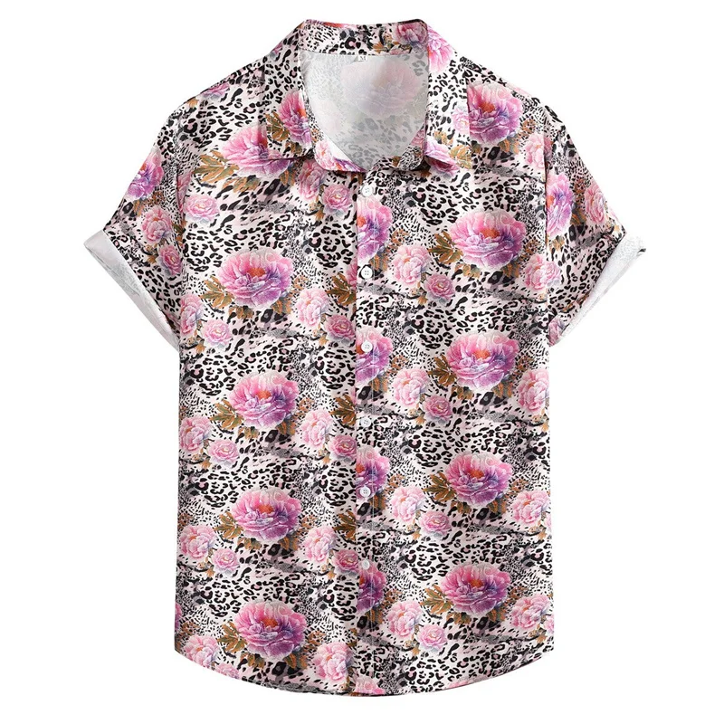 Kleurrijke Tijger Luipaard Shirts Casual 3d Print Tropisch Bloemenhawaiiaans Shirt Met Korte Mouwen En Korte Mouwen Zomer Strandblouse