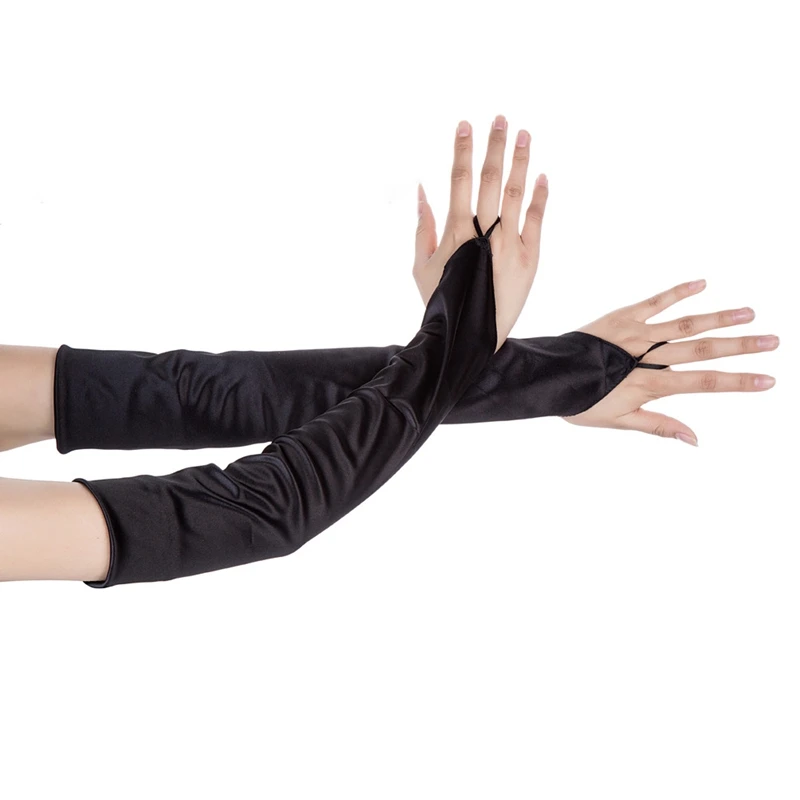 48cm Ladies Satin Hook Finger Gloves Solid Color Stage Performance Elastic Long Fingerless Gloves Wedding Bridal Accessories