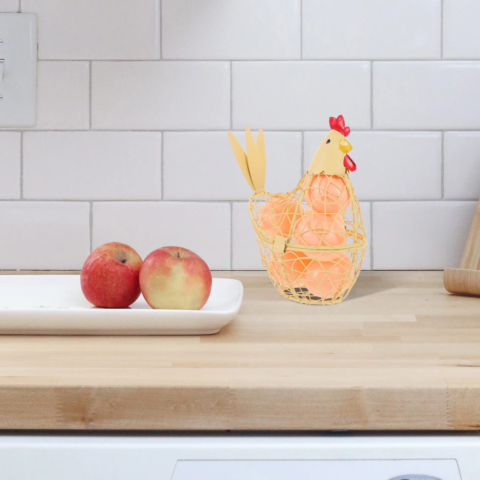 

Iron Egg Basket Hen Shape Storage Yellow Kitchen Countertop Decor Eggs Container Home Supply Household Chicken nament Storage