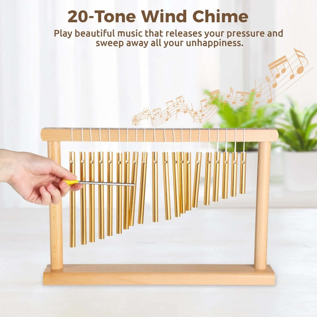 20-Tone Wind Chime Single-Row Top Wind Chime 20 Golden Metal Bars Instrument With Mallet Wind Chime For Yoga Classroom Decor