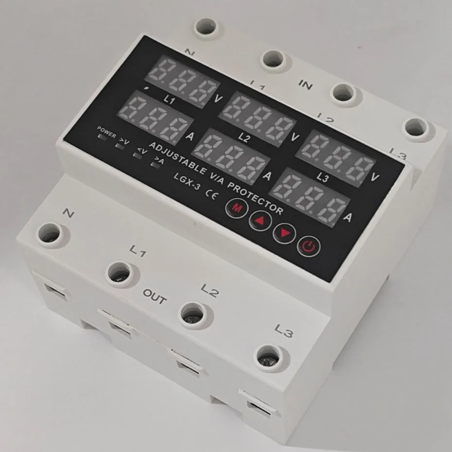 Protezione da sovratensione e sottotensione trifase 63A 100A reset automatico da sovratensione e sottotensione di corrente regolabile digitale