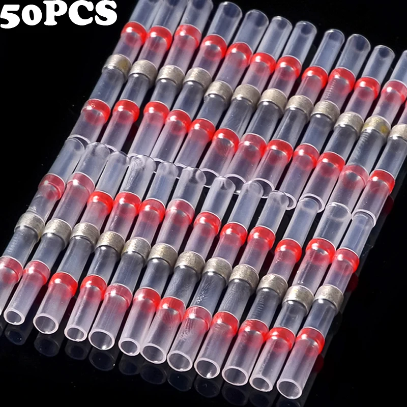 10/20/30/50/100PCS Heat Shrink Connectors Sleeve Tube Terminals Electrical Butt Splice Wire Connector Splice Solder Insulated