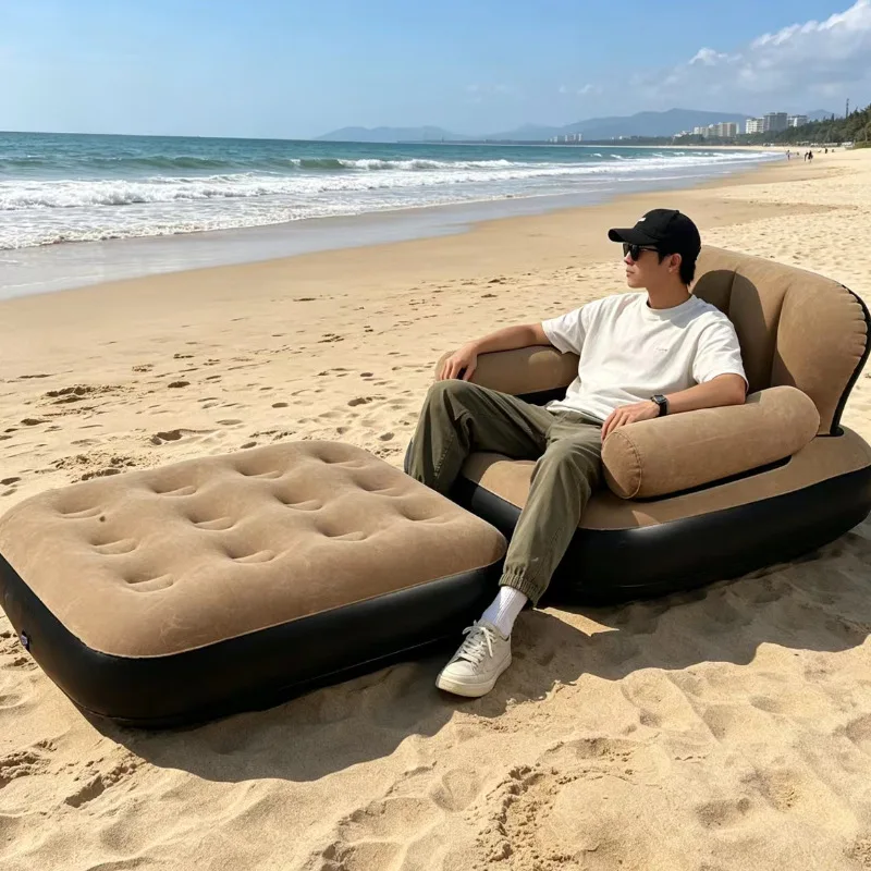 Outdoor Camping 2 in 1 Foldable Inflatable Sofa Bed Thick Flocked Lazy Nap Lounge Couch image 6