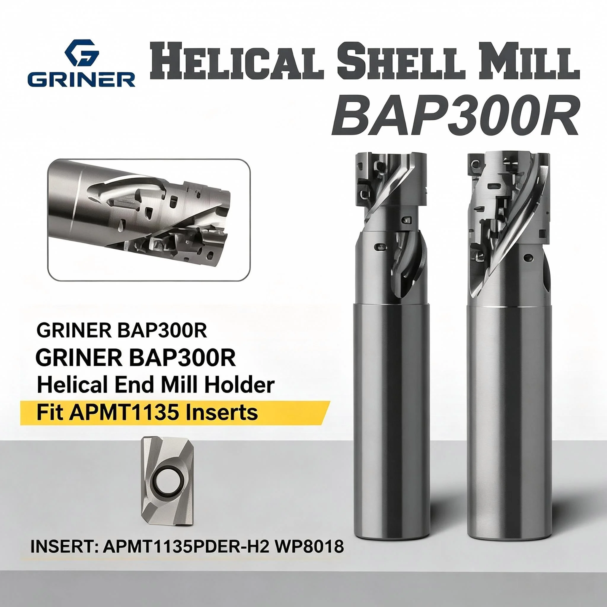 Helical Shell Mill BAP300R Side Roughing Cutting Spiral Groove For APMT1135 Carbide Insert Corn Milling Cutter Rod CNC TOOL