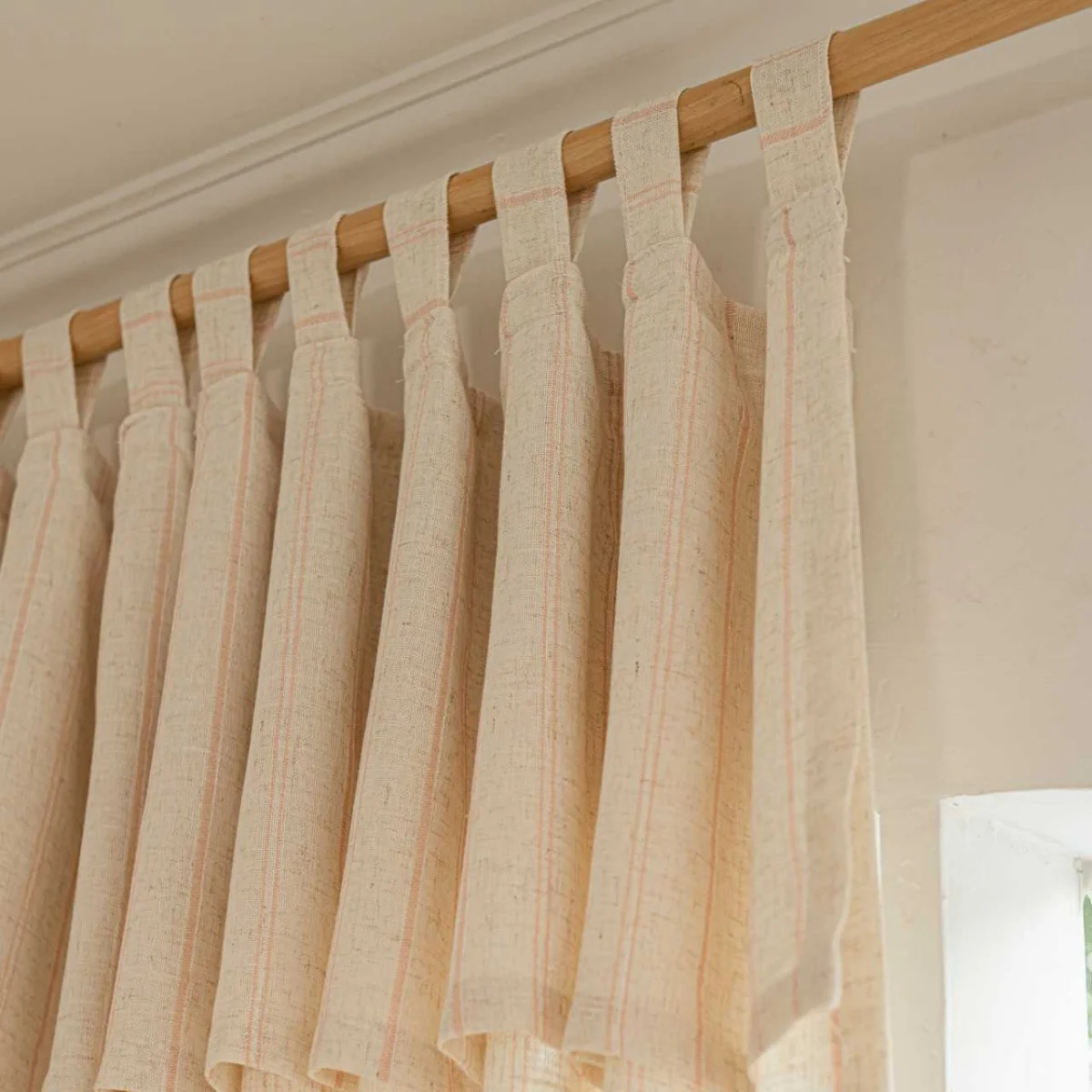 1 Stück Leinen-Vorhangvorhänge, minimalistischer Stil, gestreift, bodenlang, Wohnzimmer und Arbeitszimmer, einfache einfarbige Farbe, versandfertig