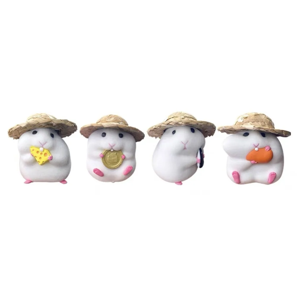 New Hamster With Straw Hat Car Ornament Cartoon Kawaii Hamster Blind Box Hamster Figure Model