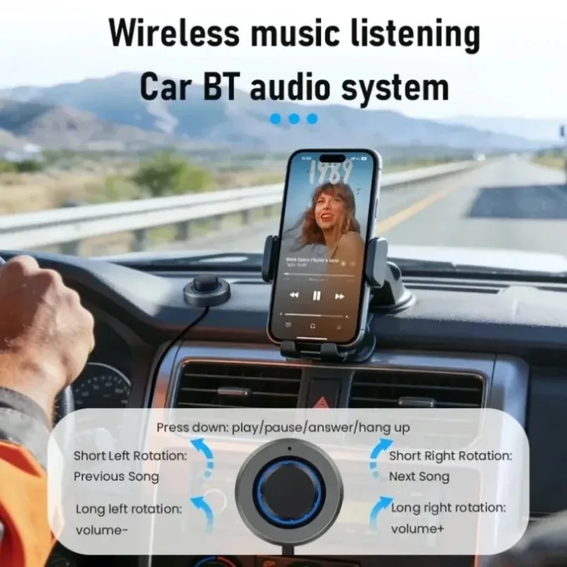 2 In 1 Bluetooth Audio Adapter For Car Bluetooth 6.0 Chip Rotary Control Knob Convert Wired Speaker To Wireless Bluetooth Device