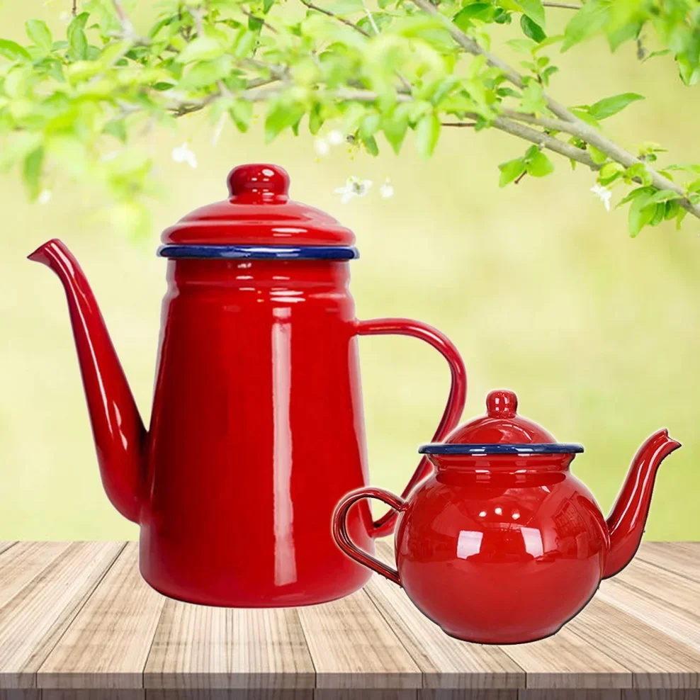 1.1L Enamel Hand Brewing Coffee Pot Japanese Style Large Capacity Cold Kettle Narrow Mouth Oil Can For Kitchen