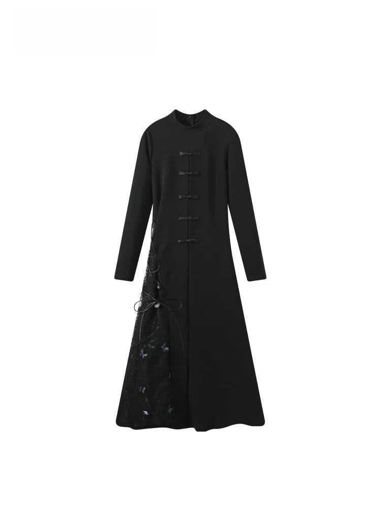 

Модное ретро-платье в китайском стиле больших размеров с пуговицами, женское, осенне-зимнее, новое, элегантное, для пышных форм, ципао