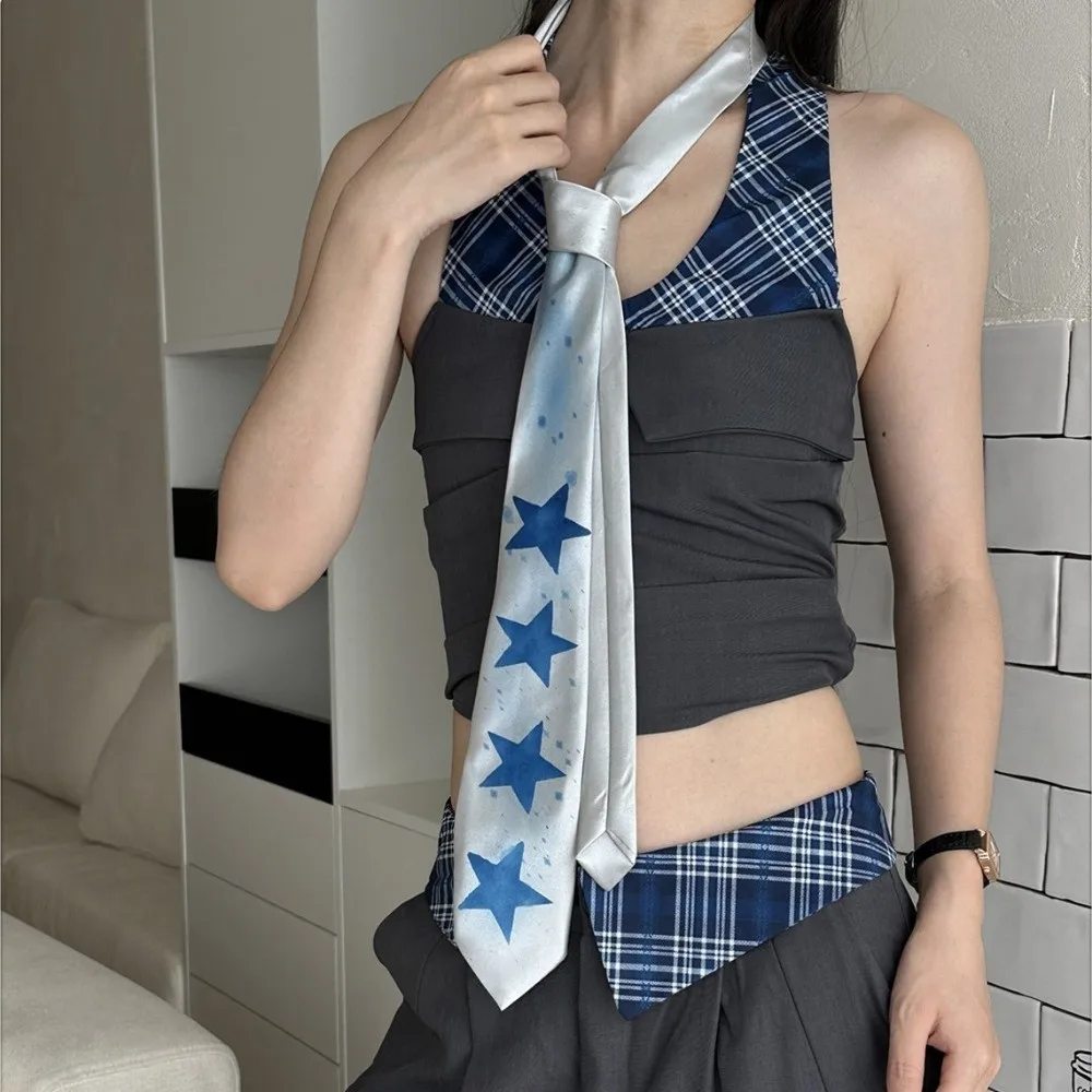 캐주얼 Y2K 스타 타이 좁은 달콤한 광택 타이 손으로 묶은 소프트 남여 넥타이 파티