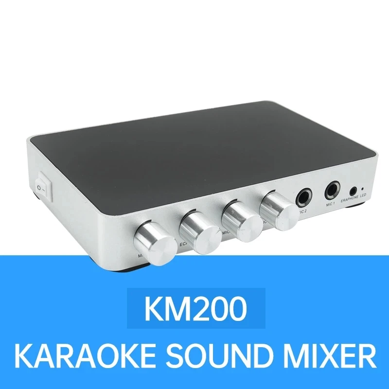 KM200 4K Mini HD Karaoke Sound Mixer Audio Mixer Dual Microphone Input Volume Adjustment for Stage KTV Room Mesa de Mezclas de