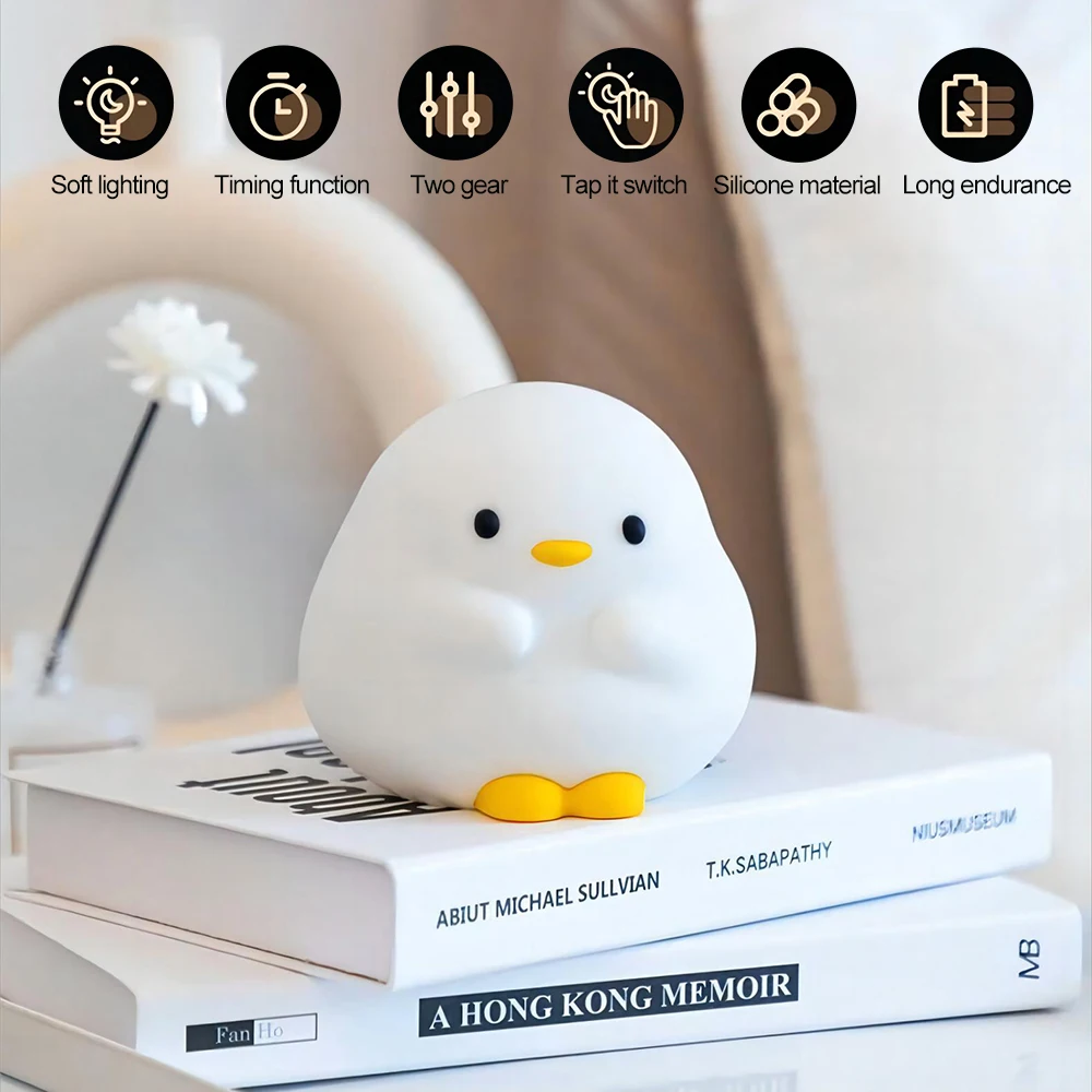 Pato bonito conduziu a lâmpada da noite dos desenhos animados silicone usb recarregável dormir luz sensor de toque temporização quarto lâmpada