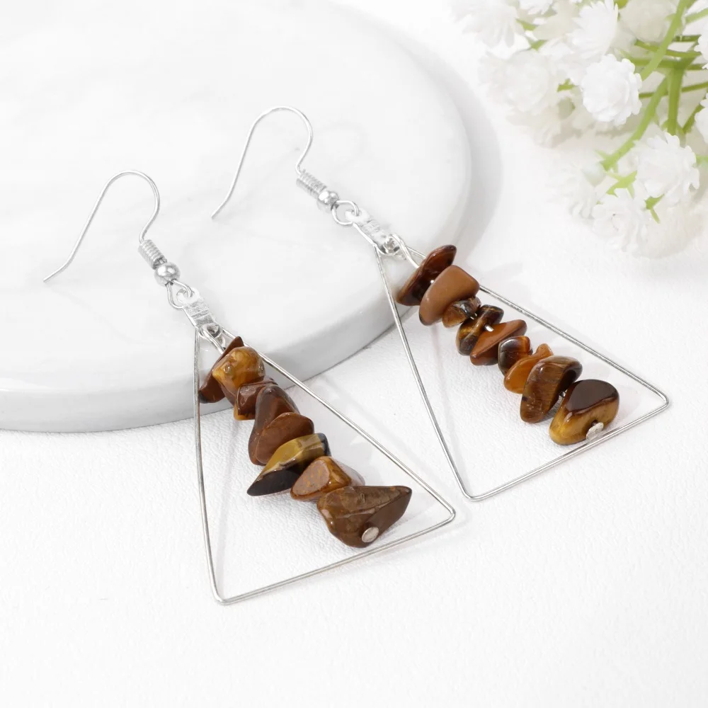 Triangle Chip Stone Beaded Drop Earrings Irregular Natural Quartzs Tiger Eye Earring Elegant Party Healthy Jewelry for Women
